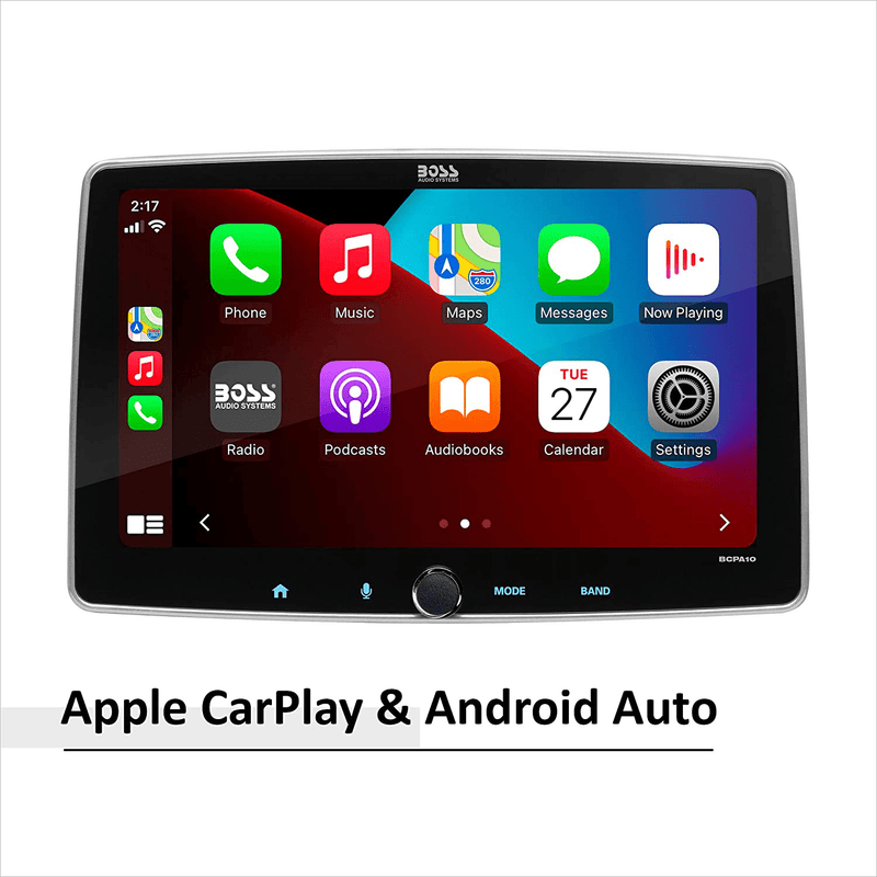 BOSS Audio Systems BCPA10RC Apple CarPlay Android Auto Car Multimedia Player - Single Din Chassis with 10.1 Inch Capacitive Touchscreen, Bluetooth, No DVD, RGB Illumination, Rear Camera Included Vehicles & Parts > Vehicle Parts & Accessories > Motor Vehicle Electronics BOSS Audio Systems   