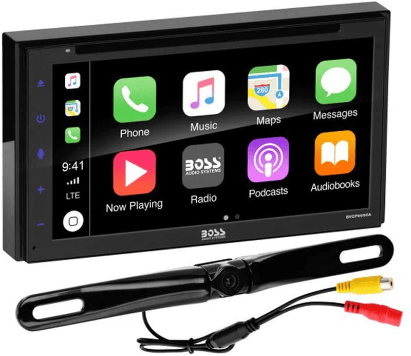 BOSS Audio Systems BCPA10RC Apple CarPlay Android Auto Car Multimedia Player - Single Din Chassis with 10.1 Inch Capacitive Touchscreen, Bluetooth, No DVD, RGB Illumination, Rear Camera Included Vehicles & Parts > Vehicle Parts & Accessories > Motor Vehicle Electronics BOSS Audio Systems 6.75 inch  