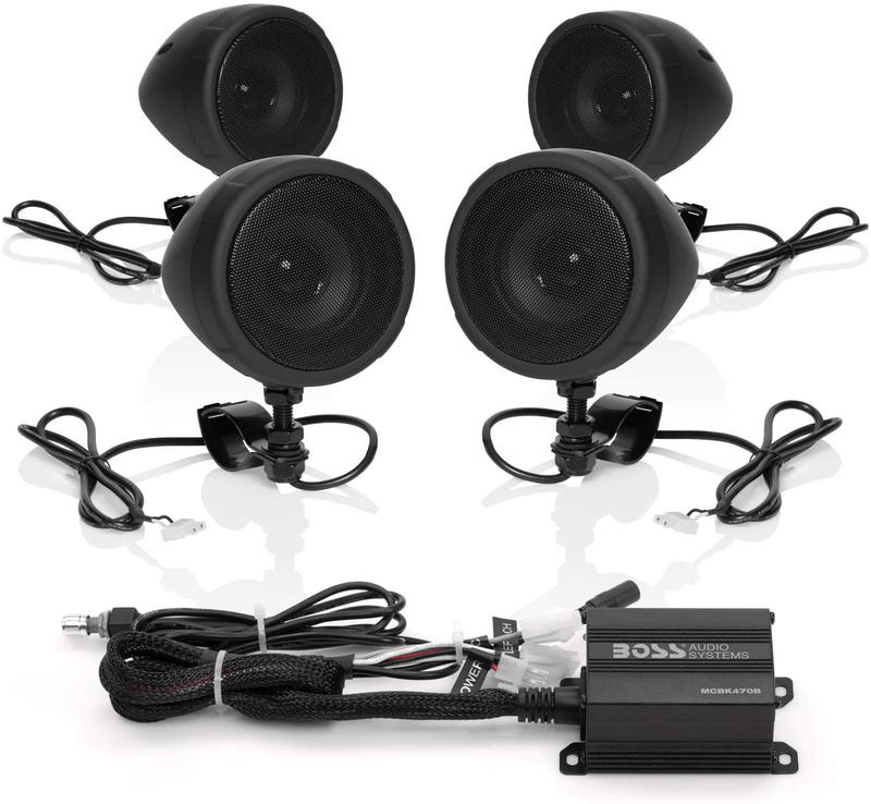 BOSS Audio Systems MCBK470B Motorcycle Bluetooth Speaker System - Class D Compact Amplifier, 3 Inch Weatherproof Speakers, Volume Control, Great for Use With ATVs and 12 Volt Vehicles  ‎No Default Title  
