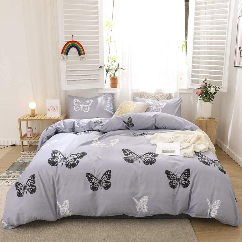 Botanical Floral Comforter Set Pink Flowers Comforter Set Pink Lavender Flowers Printed Soft Microfiber Pastoral Style Bedding Queen 1 Comforter 2 Pillowcases (Queen, Offwhite) Home & Garden > Linens & Bedding > Bedding > Quilts & Comforters Merryword Butterfly Twin 