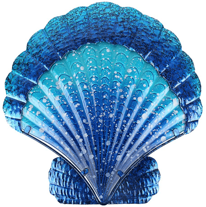 Bownew Shell Wall Decor Outdoor Metal Scallop Hanging Art Glass Blue Ocean Theme Decorations for Home, Pool and Patio Home & Garden > Decor > Artwork > Sculptures & Statues Bownew Blue  