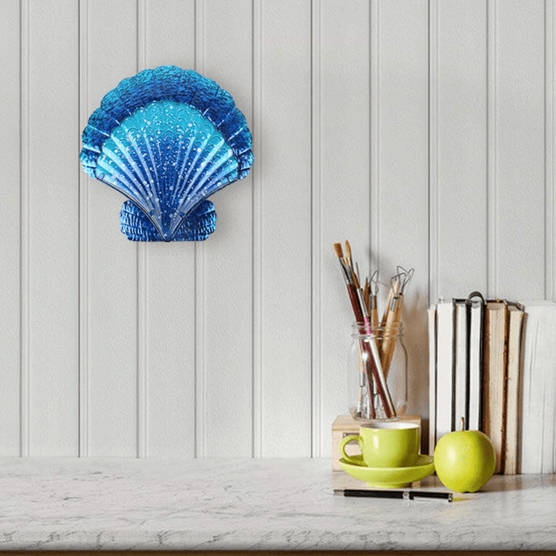 Bownew Shell Wall Decor Outdoor Metal Scallop Hanging Art Glass Blue Ocean Theme Decorations for Home, Pool and Patio Home & Garden > Decor > Artwork > Sculptures & Statues Bownew   