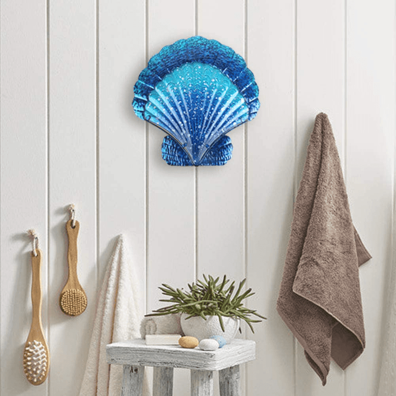 Bownew Shell Wall Decor Outdoor Metal Scallop Hanging Art Glass Blue Ocean Theme Decorations for Home, Pool and Patio Home & Garden > Decor > Artwork > Sculptures & Statues Bownew   