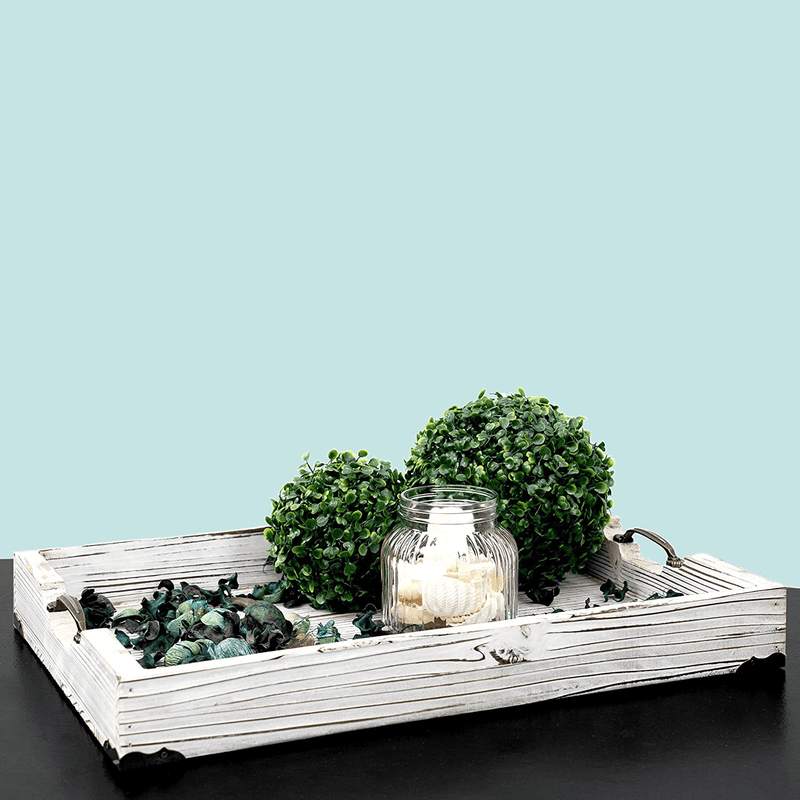 Boxwood Brothers Large 20 x 14 Inch Ottoman Tray, Distressed White Farmhouse, Solid Pine Serving Tray with Padded Feet and Bronze Handles Home & Garden > Decor > Decorative Trays Boxwood Brothers   