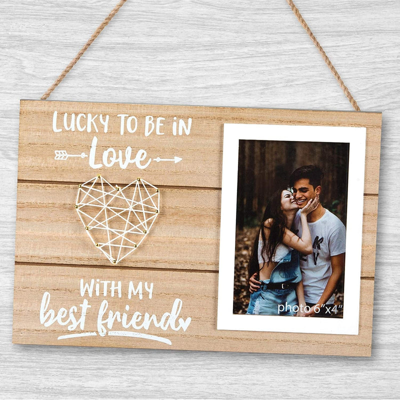 Boyfriend and Girlfriend Anniversary, Birthday, Romantic Couples Gift - Couple, Husband, Wife, Fiance Picture Frame Gifts for Him or Her - Lucky to Be in Love - 4X6 Inches Cute Photo Home & Garden > Decor > Picture Frames Hendson   