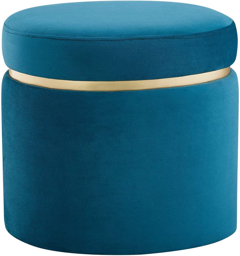 Brand – Rivet Asher round Upholstered Storage Ottoman, 15.75"W, Navy Blue Sporting Goods > Outdoor Recreation > Winter Sports & Activities Rivet Teal Oval 