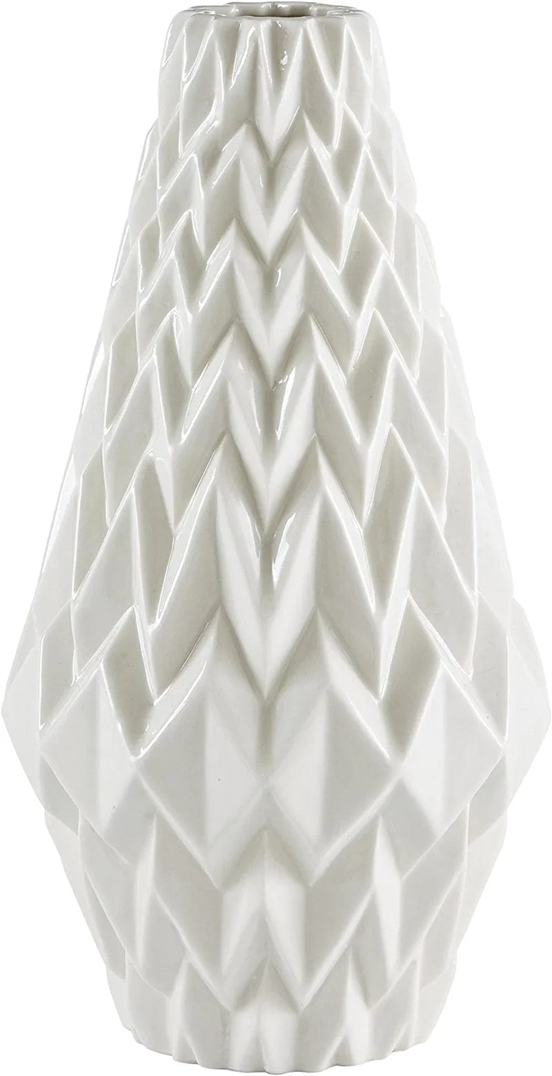 Brand – Rivet Modern Geometric Pattern Decorative Stoneware Vase, Large Centerpiece, 12.25"H, White