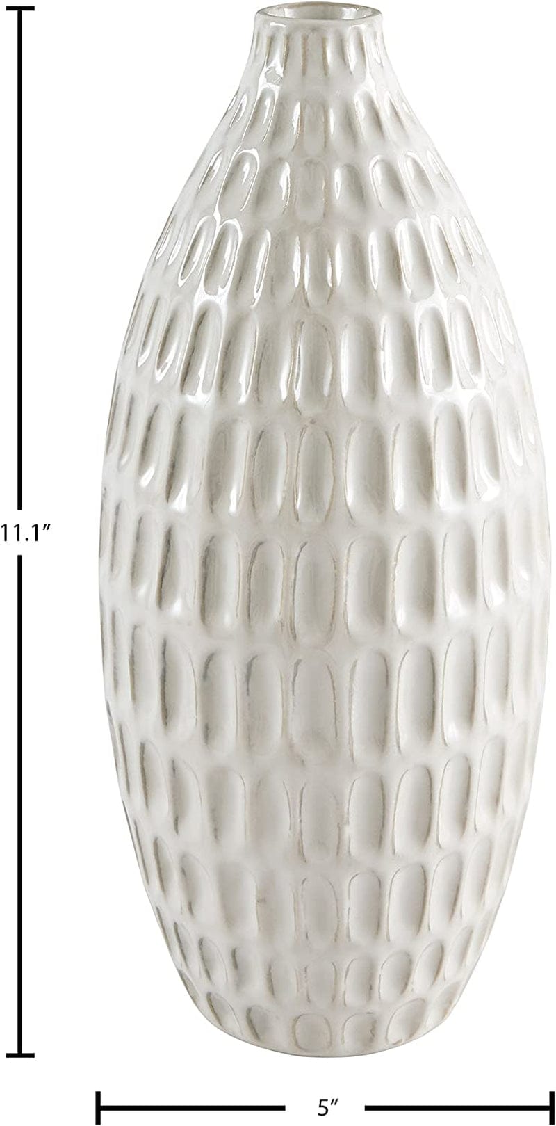 Brand – Stone & Beam Modern Oval Pattern Decorative Stoneware Vase, 11.1 Inch Height, Off-White