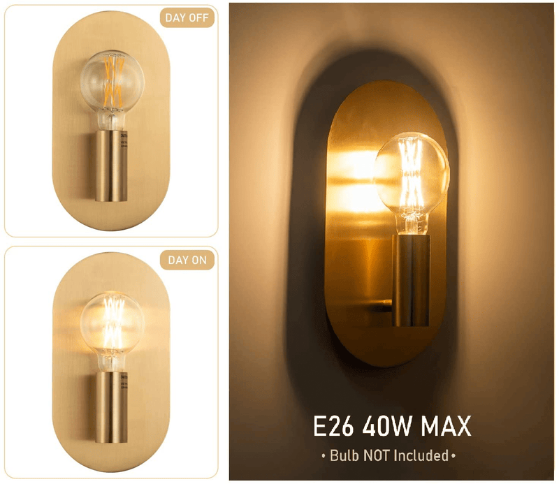 Brass Wall Sconce Set of 2, Vintage Hardwired Solid Copper Metal Modern Wall Lighting Lamp for Bedroom, Bathroom, Living Room, Hallway,