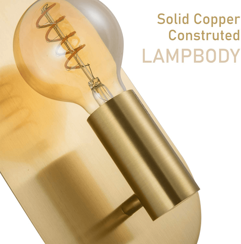 Brass Wall Sconce Set of 2, Vintage Hardwired Solid Copper Metal Modern Wall Lighting Lamp for Bedroom, Bathroom, Living Room, Hallway,