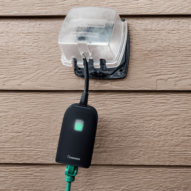 Braumm Outdoor Wi-Fi Timer Outlet, ETL Listed 125VAC/15A Smart Outdoor WiFi Remote Monitor, Weatherproof One Grounded Plug Compatible with Alexa and Google Assistant Voice Control - Black