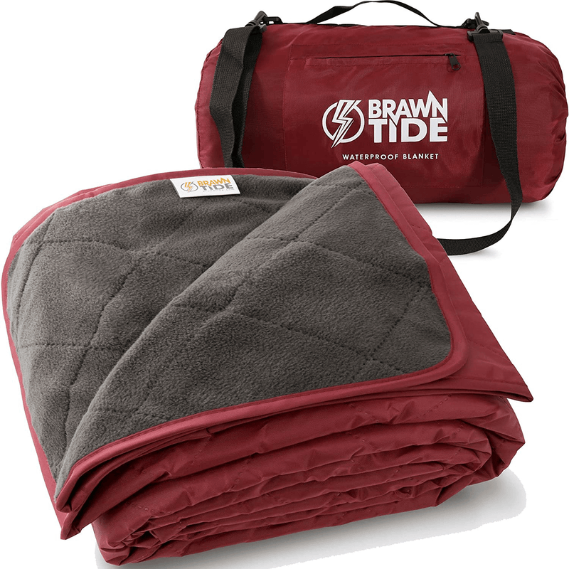 Brawntide Large Outdoor Waterproof Blanket - Quilted, Extra Thick Fleece, Warm, Windproof, Sandproof, Includes Stuff Sack, Shoulder Strap, Ideal Blanket for Beaches, Picnics, Camping, Stadiums, Dogs Home & Garden > Lawn & Garden > Outdoor Living > Outdoor Blankets > Picnic Blankets BRAWNTIDE Wine  