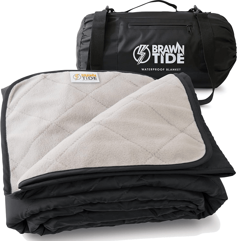 Brawntide Large Outdoor Waterproof Blanket - Quilted, Extra Thick Fleece, Warm, Windproof, Sandproof, Includes Stuff Sack, Shoulder Strap, Ideal Blanket for Beaches, Picnics, Camping, Stadiums, Dogs Home & Garden > Lawn & Garden > Outdoor Living > Outdoor Blankets > Picnic Blankets Aspiire Limited Black  