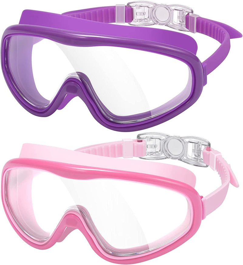 Braylin Adult Swim Goggles, 2-Pack Wide View Swim Goggles for Men Women Youth Teen, Anti-Fog, over 15 Sporting Goods > Outdoor Recreation > Boating & Water Sports > Swimming > Swim Goggles & Masks Braylin 04.purple(clear Lens)+pink(clear Lens)  