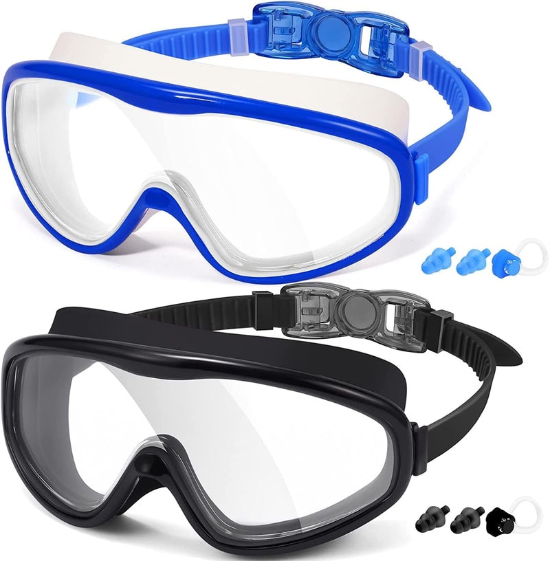 Braylin Adult Swim Goggles, 2-Pack Wide View Swim Goggles for Men Women Youth Teen, Anti-Fog, over 15 Sporting Goods > Outdoor Recreation > Boating & Water Sports > Swimming > Swim Goggles & Masks Braylin 06.black(clear Lens)+blue/White(clear Lens)  