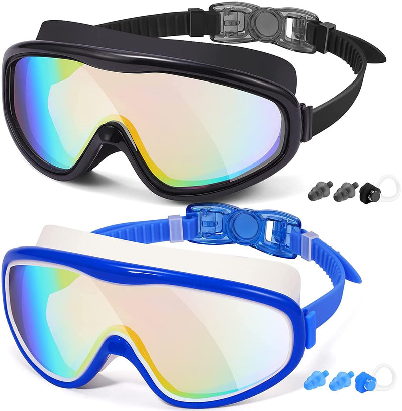 Braylin Adult Swim Goggles, 2-Pack Wide View Swim Goggles for Men Women Youth Teen, Anti-Fog, over 15 Sporting Goods > Outdoor Recreation > Boating & Water Sports > Swimming > Swim Goggles & Masks Braylin 01.black(ultra Mirror Lens)+blue/White(ultra Mirror Lens)  