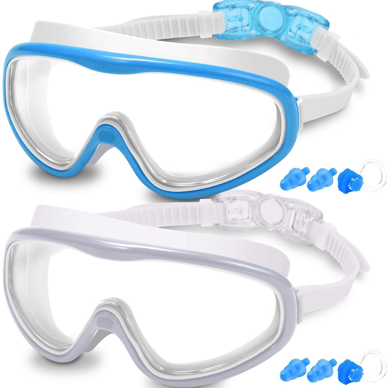 Braylin Adult Swim Goggles, 2-Pack Wide Vision Swim Goggles for Men Women Youth Teen, Anti-Fog No Leaking Sporting Goods > Outdoor Recreation > Boating & Water Sports > Swimming > Swim Goggles & Masks Braylin 03.sky Blue(clear Lens)+white(clear Lens)  