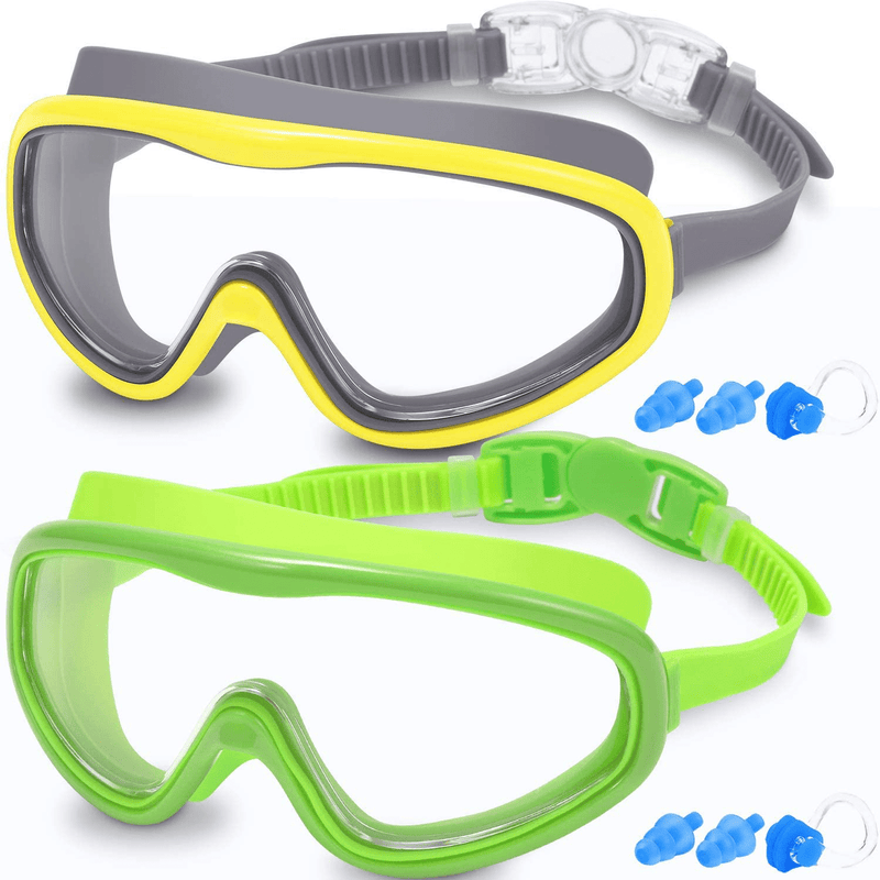 Braylin Adult Swim Goggles, 2-Pack Wide Vision Swim Goggles for Men Women Youth Teen, Anti-Fog No Leaking Sporting Goods > Outdoor Recreation > Boating & Water Sports > Swimming > Swim Goggles & Masks Braylin 02.yellow/Gray(clear Lens)+green(clear Lens)  