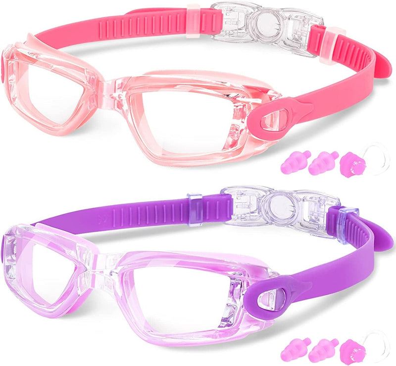 Braylin Kids Swim Goggles, 2-Pack Swimming Goggles for Children, Teens, Boys or Girls, Anti-Fog Clear Vision Swim Pool Goggle Sporting Goods > Outdoor Recreation > Boating & Water Sports > Swimming > Swim Goggles & Masks Braylin 04.purple(clear Lens) + Pink(clear Lens)  