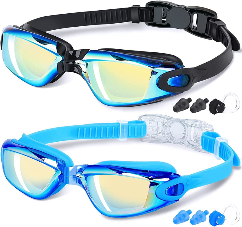 Braylin Kids Swim Goggles, 2-Pack Swimming Goggles for Children, Teens, Boys or Girls, Anti-Fog Clear Vision Swim Pool Goggle Sporting Goods > Outdoor Recreation > Boating & Water Sports > Swimming > Swim Goggles & Masks Braylin 01.black(ultra Mirror Lens) + Blue(ultra Mirror Lens)  