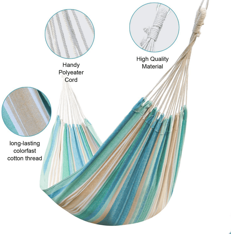 Brazilian Hammock Canvas Hammock Portable Blue Hammock with Carry Bag for Backyard, Porch, Outdoor and Indoor Use Blue & Green Stripes Home & Garden > Lawn & Garden > Outdoor Living > Hammocks INNO STAGE   