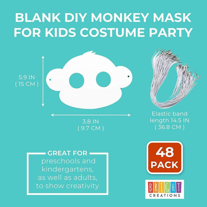 Bright Creations 3.8" X 5.9" Blank DIY Paper Monkey Mask with Elastic Band for Kids Costume Party (48 Pack, White) Apparel & Accessories > Costumes & Accessories > Masks Juvo Plus   
