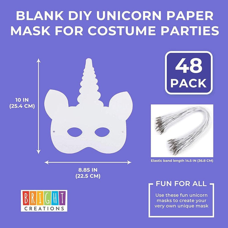 Bright Creations 48Pcs Unicorn Masks with Elastic Band for Kids Birthday, Party Favors and DIY Crafts, White Apparel & Accessories > Costumes & Accessories > Masks Juvo Plus   