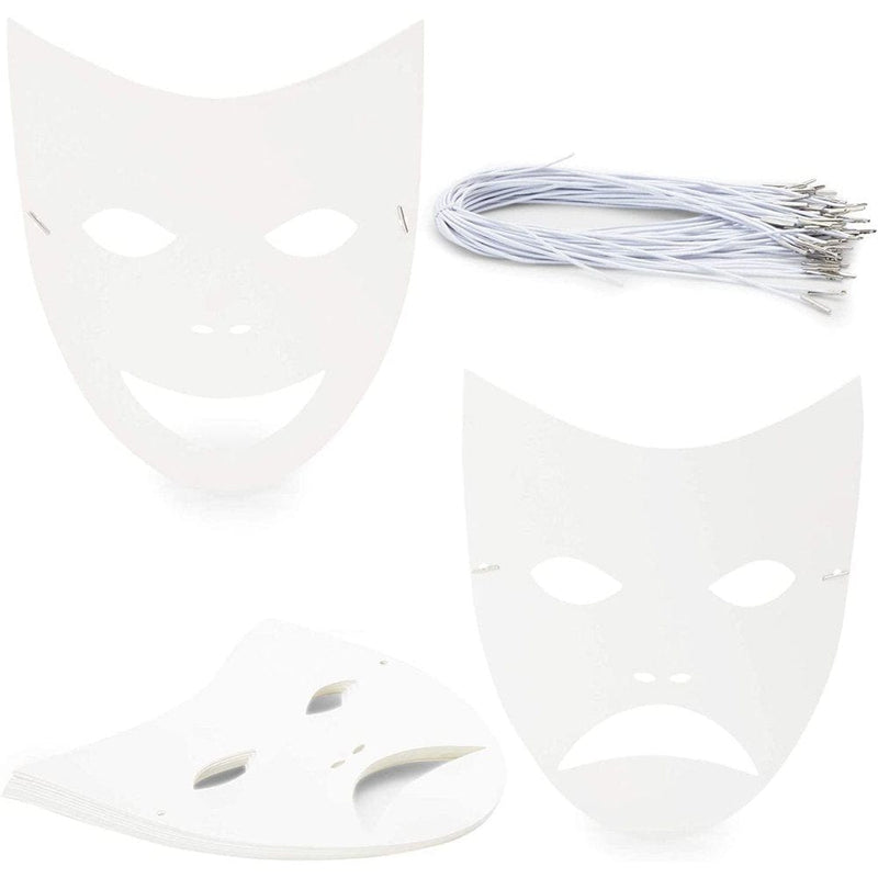 Bright Creations 8.7" X 10" Blank DIY Paper Masquerade Mask with Elastic Band for Costume Party (48 Pack, White)