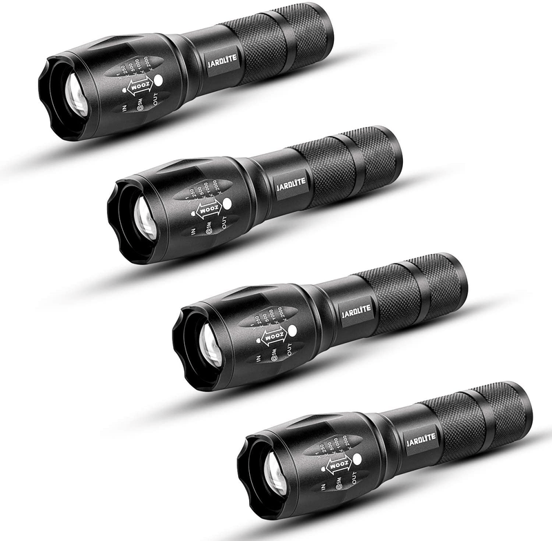 Bright LED Flashlights with Adjustable Focus [4 PACK] High Lumen Flashlight 650 Lumens Real Tested, High Powered Handheld Torch Light Water Resistant, Best Torches for Emergency, Camping, Hiking