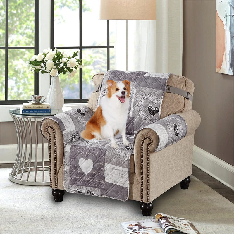 Brilliant Sunshine Grey Angel and Pink Rose Patchwork Reversible Large Sofa Protector for Seat Width up to 70", Furniture Slipcover, 2" Strap, Couch Slip Cover for Pets, Kids, Dogs, Sofa, Pink Grey Home & Garden > Decor > Chair & Sofa Cushions Brilliant Sunshine Grey 23" Chair Slipcover 