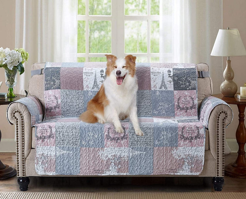 Brilliant Sunshine Grey Angel and Pink Rose Patchwork Reversible Large Sofa Protector for Seat Width up to 70", Furniture Slipcover, 2" Strap, Couch Slip Cover for Pets, Kids, Dogs, Sofa, Pink Grey Home & Garden > Decor > Chair & Sofa Cushions Brilliant Sunshine Latte Grey 54" Oversized Loveseat Slipcover 