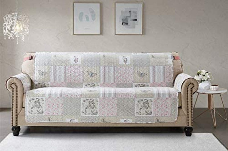 Brilliant Sunshine Grey Angel and Pink Rose Patchwork Reversible Large Sofa Protector for Seat Width up to 70", Furniture Slipcover, 2" Strap, Couch Slip Cover for Pets, Kids, Dogs, Sofa, Pink Grey Home & Garden > Decor > Chair & Sofa Cushions Brilliant Sunshine   