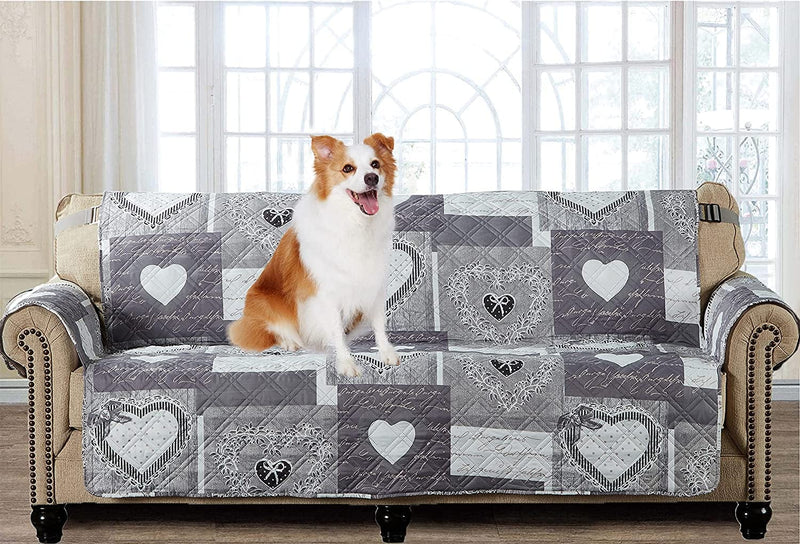 Brilliant Sunshine Grey Angel and Pink Rose Patchwork Reversible Large Sofa Protector for Seat Width up to 70", Furniture Slipcover, 2" Strap, Couch Slip Cover for Pets, Kids, Dogs, Sofa, Pink Grey Home & Garden > Decor > Chair & Sofa Cushions Brilliant Sunshine Grey 70" Large Sofa Slipcover 