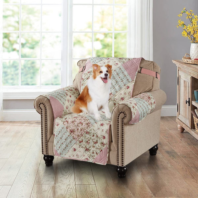 Brilliant Sunshine Grey Angel and Pink Rose Patchwork Reversible Large Sofa Protector for Seat Width up to 70", Furniture Slipcover, 2" Strap, Couch Slip Cover for Pets, Kids, Dogs, Sofa, Pink Grey Home & Garden > Decor > Chair & Sofa Cushions Brilliant Sunshine Pink Green 23" Chair Slipcover 