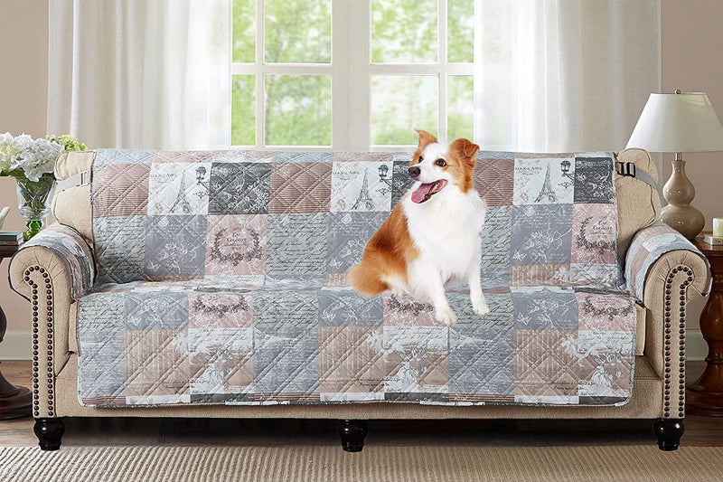 Brilliant Sunshine Grey Angel and Pink Rose Patchwork Reversible Large Sofa Protector for Seat Width up to 70", Furniture Slipcover, 2" Strap, Couch Slip Cover for Pets, Kids, Dogs, Sofa, Pink Grey Home & Garden > Decor > Chair & Sofa Cushions Brilliant Sunshine Latte Grey 78" Oversized Sofa Slipcover 