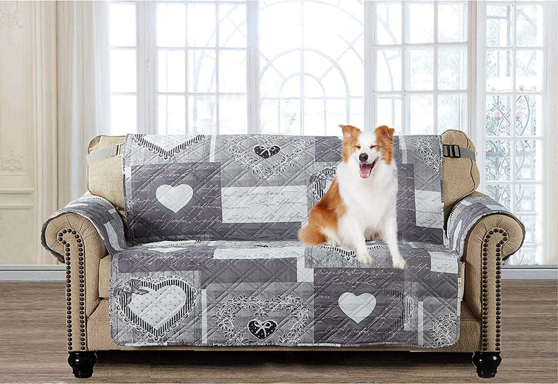 Brilliant Sunshine Grey Angel and Pink Rose Patchwork Reversible Large Sofa Protector for Seat Width up to 70", Furniture Slipcover, 2" Strap, Couch Slip Cover for Pets, Kids, Dogs, Sofa, Pink Grey Home & Garden > Decor > Chair & Sofa Cushions Brilliant Sunshine Grey 54" Oversized Loveseat Slipcover 