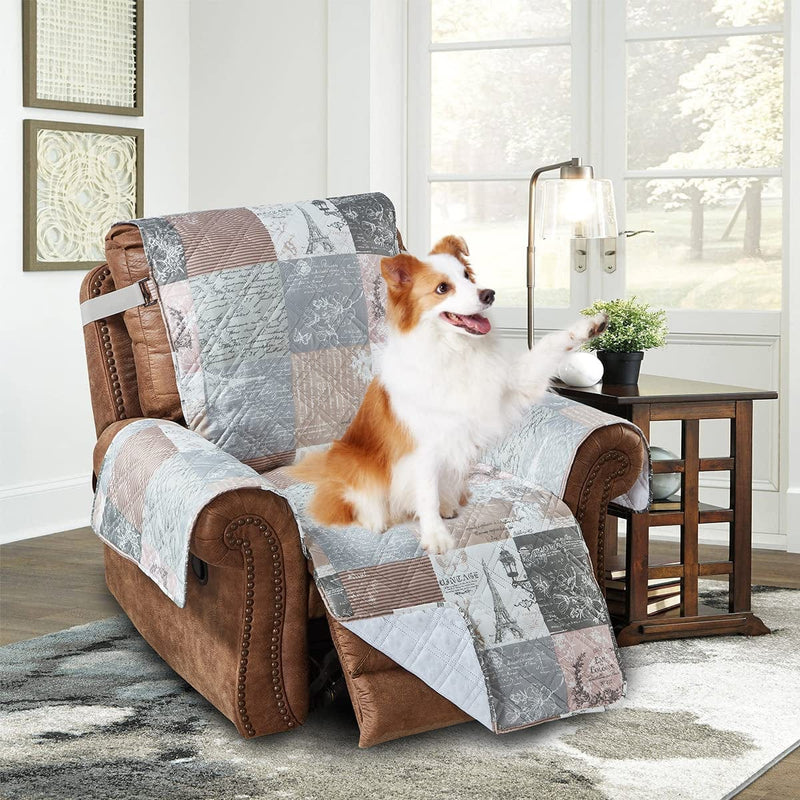 Brilliant Sunshine Grey Angel and Pink Rose Patchwork Reversible Large Sofa Protector for Seat Width up to 70", Furniture Slipcover, 2" Strap, Couch Slip Cover for Pets, Kids, Dogs, Sofa, Pink Grey Home & Garden > Decor > Chair & Sofa Cushions Brilliant Sunshine Latte Grey 28" Oversized Recliner Slipcover 