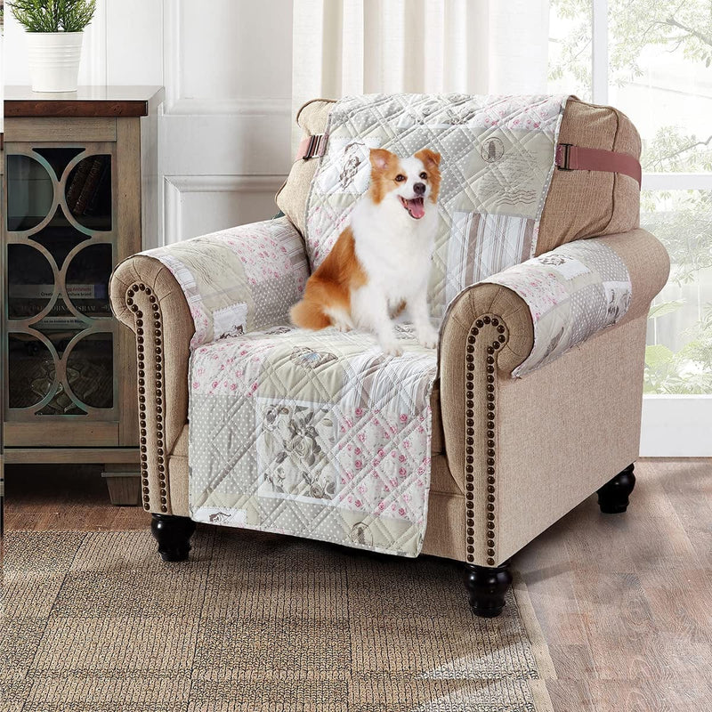 Brilliant Sunshine Pink and Green Rose Patchwork Large Sofa Protector for Seat Width up to 70", Slip Resistant Furniture Slipcover, 2" Strap, Couch Slip Cover for Pets, Kids, Dogs, Sofa, Pink Green Home & Garden > Decor > Chair & Sofa Cushions Brilliant Sunshine Pink Grey 23" Chair Slipcover 