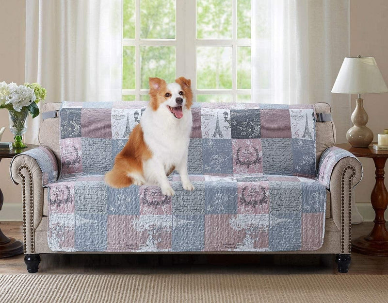 Brilliant Sunshine Pink and Green Rose Patchwork Large Sofa Protector for Seat Width up to 70", Slip Resistant Furniture Slipcover, 2" Strap, Couch Slip Cover for Pets, Kids, Dogs, Sofa, Pink Green Home & Garden > Decor > Chair & Sofa Cushions Brilliant Sunshine Latte Grey 70" Large Sofa Slipcover 