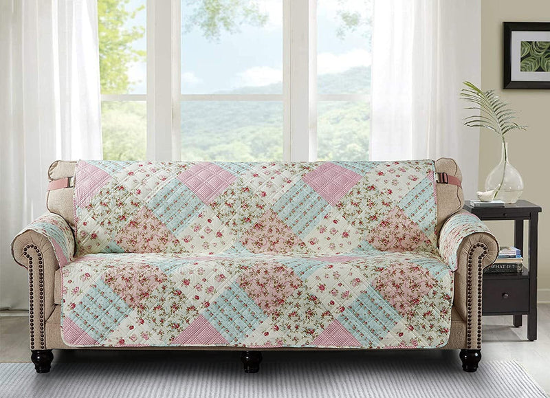 Brilliant Sunshine Pink and Green Rose Patchwork Large Sofa Protector for Seat Width up to 70", Slip Resistant Furniture Slipcover, 2" Strap, Couch Slip Cover for Pets, Kids, Dogs, Sofa, Pink Green Home & Garden > Decor > Chair & Sofa Cushions Brilliant Sunshine   
