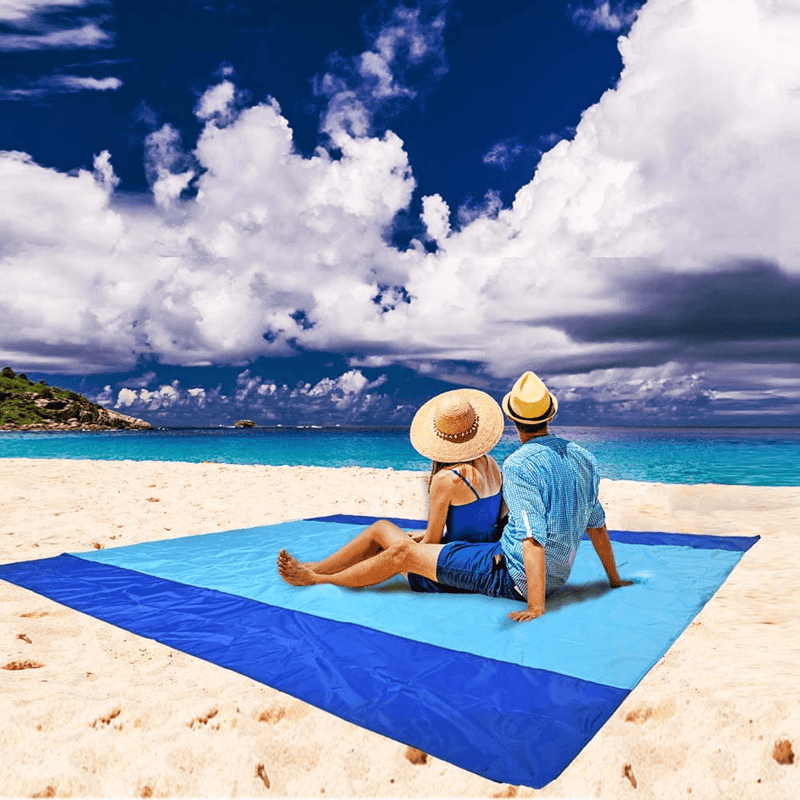 Brillirare Sandfree Beach Blanket, Oversized Waterproof Sandproof Picnic Blanket, Quick Drying Lightweight Family Mat with 4 Stakes&4 Corner Pockets for Outdoor Travel, Camping, Hiking, Music Festival Home & Garden > Lawn & Garden > Outdoor Living > Outdoor Blankets > Picnic Blankets Brillirare 110*85" Blue/Green  