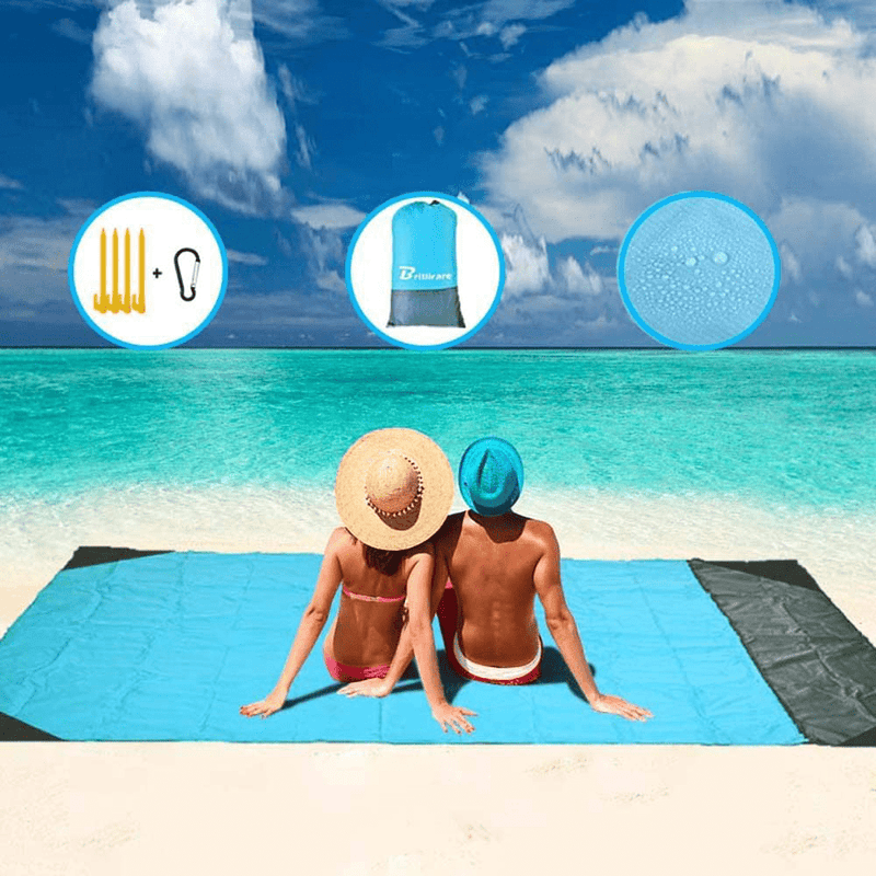 Brillirare Sandfree Beach Blanket, Oversized Waterproof Sandproof Picnic Blanket, Quick Drying Lightweight Family Mat with 4 Stakes&4 Corner Pockets for Outdoor Travel, Camping, Hiking, Music Festival Home & Garden > Lawn & Garden > Outdoor Living > Outdoor Blankets > Picnic Blankets Brillirare 80*56" Blue/Grey  