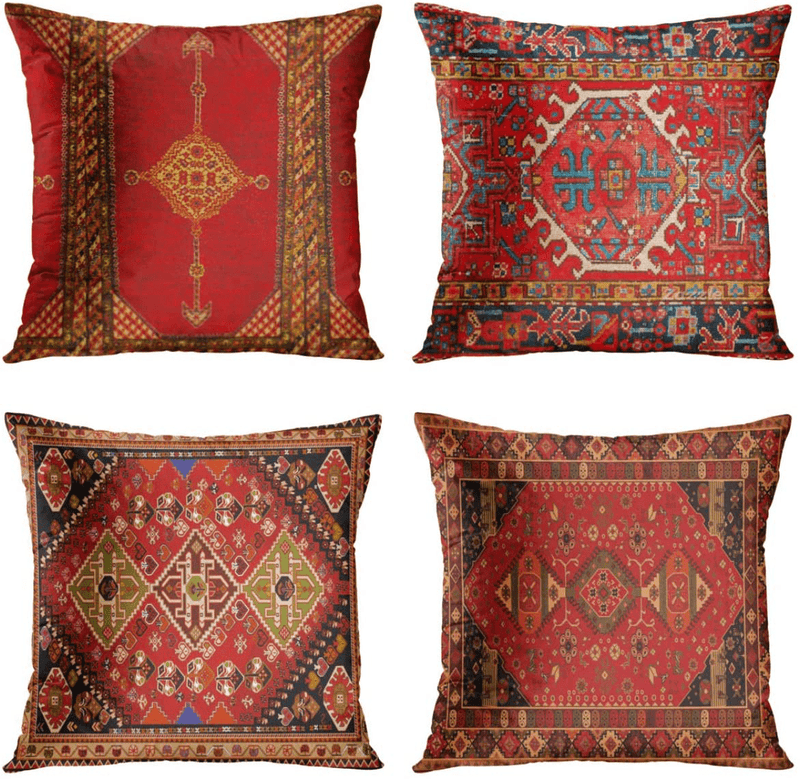 Britimes Throw Pillow Covers Persian Home Decor Set of 4 Oriental Pillow Cases Decorative 20 X 20 Inches Outdoor Cushion Couch Sofa Pillowcases Colorful Red Tribal Home & Garden > Decor > Chair & Sofa Cushions Britimes Colorful Red Tribal 18 x 18 