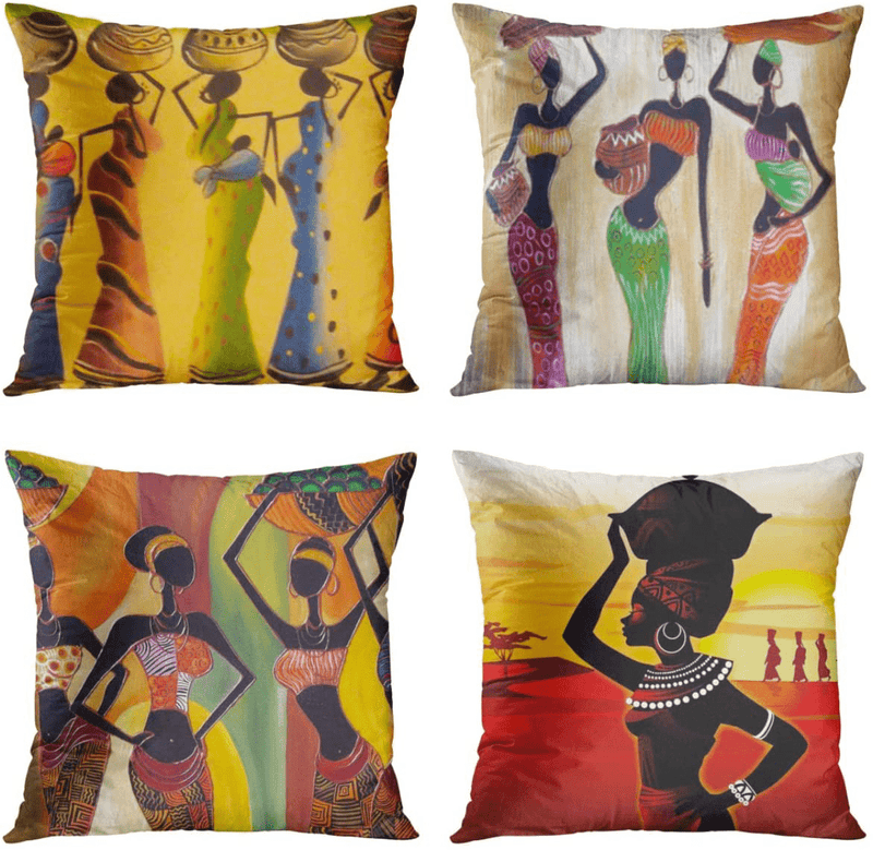 Britimes Throw Pillow Covers Persian Home Decor Set of 4 Oriental Pillow Cases Decorative 20 X 20 Inches Outdoor Cushion Couch Sofa Pillowcases Colorful Red Tribal Home & Garden > Decor > Chair & Sofa Cushions Britimes African Black Girl 18 x 18 