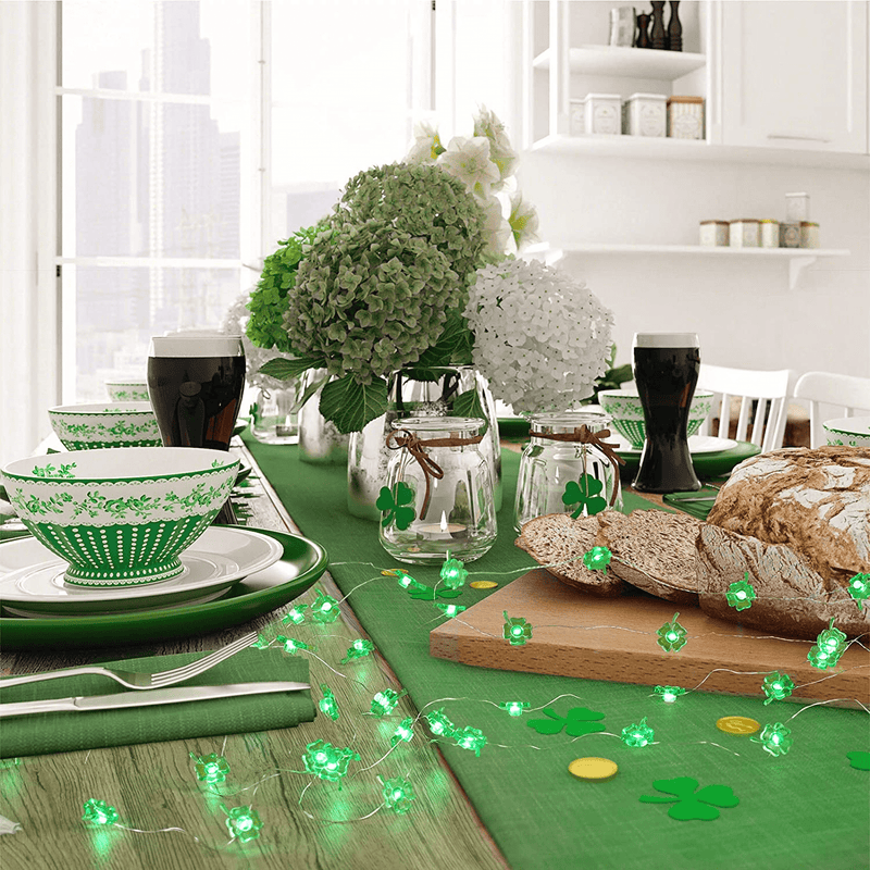 Brizlabs 2 Pack St.Patrick'S Day Shamrock String Lights, 17.06Ft 50 LED Green Lucky Clover String Light, Battery Powered Silver Wire String Lights for St.Patrick'S Day Irish Day Party Home Decor