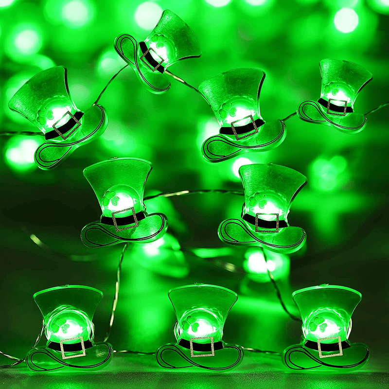 Brizlabs 2 Pack St.Patrick'S Day Shamrock String Lights, 17.06Ft 50 LED Green Lucky Clover String Light, Battery Powered Silver Wire String Lights for St.Patrick'S Day Irish Day Party Home Decor Arts & Entertainment > Party & Celebration > Party Supplies BrizLabs Leprechaun Hat Fairy Lights  