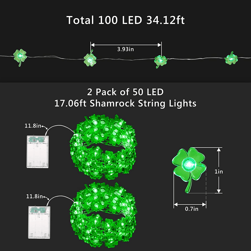 Brizlabs 2 Pack St.Patrick'S Day Shamrock String Lights, 17.06Ft 50 LED Green Lucky Clover String Light, Battery Powered Silver Wire String Lights for St.Patrick'S Day Irish Day Party Home Decor Arts & Entertainment > Party & Celebration > Party Supplies BrizLabs   