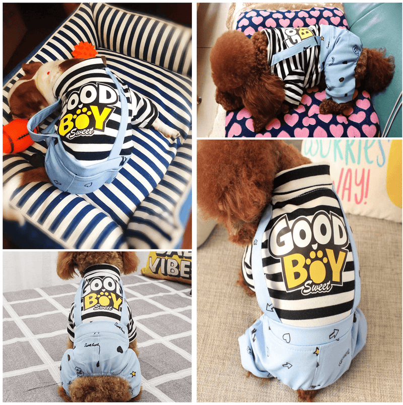 Brocarp Dog Clothes Striped Onesie Puppy Shirt, Cute Dog Pajamas Bodysuit Coat Jumpsuit Overalls Soft Comfort Pjs Apparel Costume, Dog Outfit for Small Medium Large Dogs Cats Kitten Boy Girl Animals & Pet Supplies > Pet Supplies > Dog Supplies > Dog Apparel Brocarp   