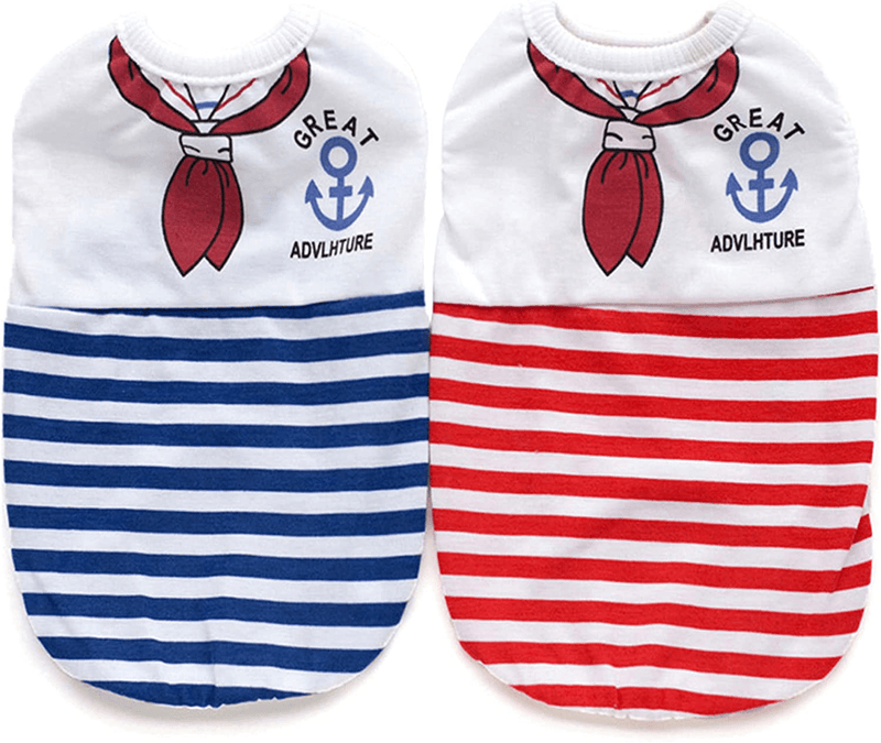 Brocarp Dog Clothes Striped Puppy Shirt, 2 Pack Pet Sailor Tshirt Summer Vest Apparel, Dog Outfit for Small Medium Large Boy Girl Dogs Cats Animals & Pet Supplies > Pet Supplies > Cat Supplies > Cat Apparel Brocarp Blue+Red XS (Pack of 2) 