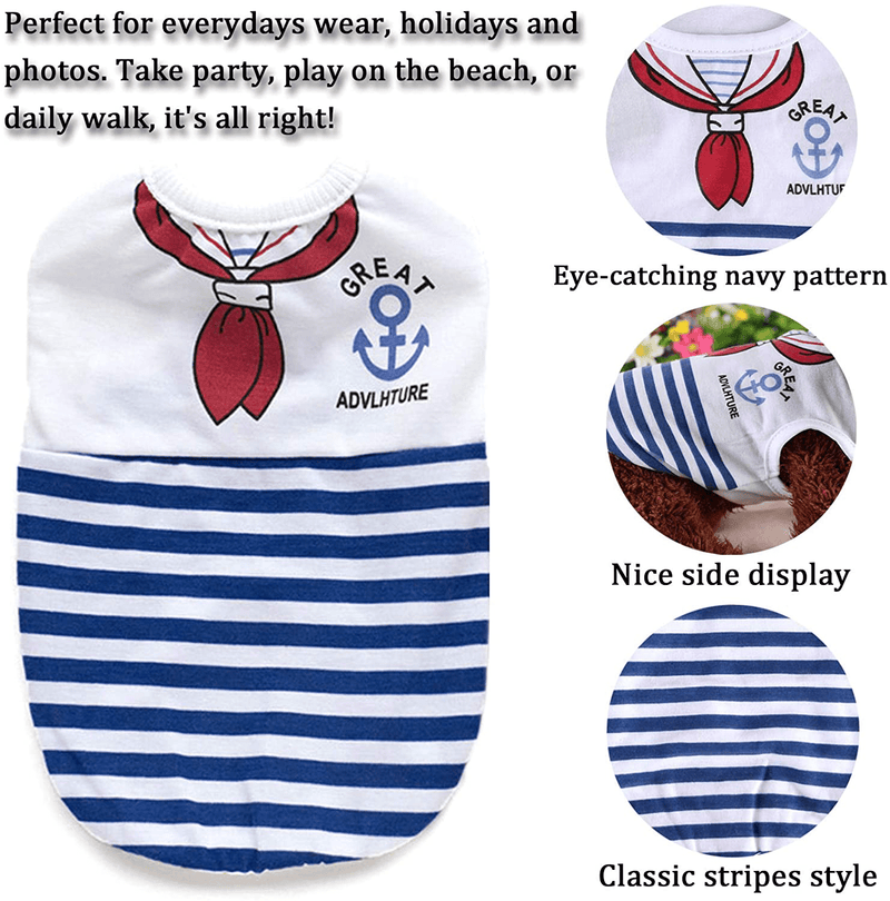 Brocarp Dog Clothes Striped Puppy Shirt, 2 Pack Pet Sailor Tshirt Summer Vest Apparel, Dog Outfit for Small Medium Large Boy Girl Dogs Cats Animals & Pet Supplies > Pet Supplies > Cat Supplies > Cat Apparel Brocarp   